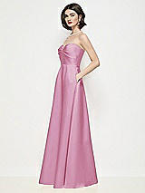 Side View Thumbnail - Powder Pink Strapless Pleated U-Wire Satin Maxi Dress with Semi Circle Skirt