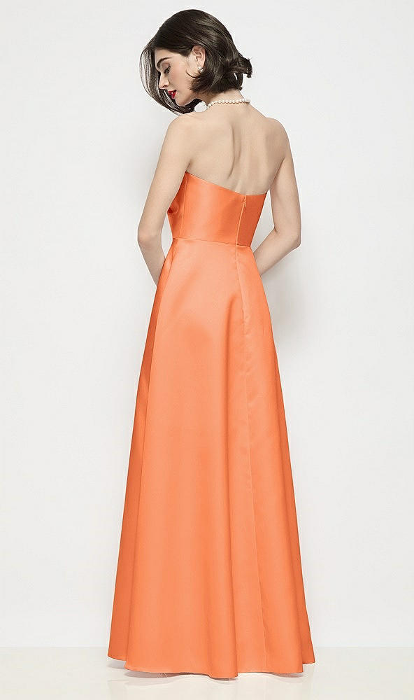 Back View - Portofino Orange Strapless Pleated U-Wire Satin Maxi Dress with Semi Circle Skirt