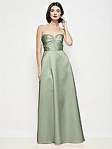 Front View Thumbnail - Sage Strapless Pleated U-Wire Satin Maxi Dress with Semi Circle Skirt
