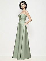 Side View Thumbnail - Sage Strapless Pleated U-Wire Satin Maxi Dress with Semi Circle Skirt