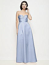 Front View Thumbnail - Sky Blue Strapless Pleated U-Wire Satin Maxi Dress with Semi Circle Skirt