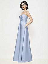 Side View Thumbnail - Sky Blue Strapless Pleated U-Wire Satin Maxi Dress with Semi Circle Skirt