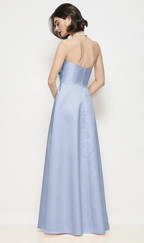 Back View - Sky Blue Strapless Pleated U-Wire Satin Maxi Dress with Semi Circle Skirt