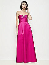 Front View Thumbnail - Think Pink Strapless Pleated U-Wire Satin Maxi Dress with Semi Circle Skirt