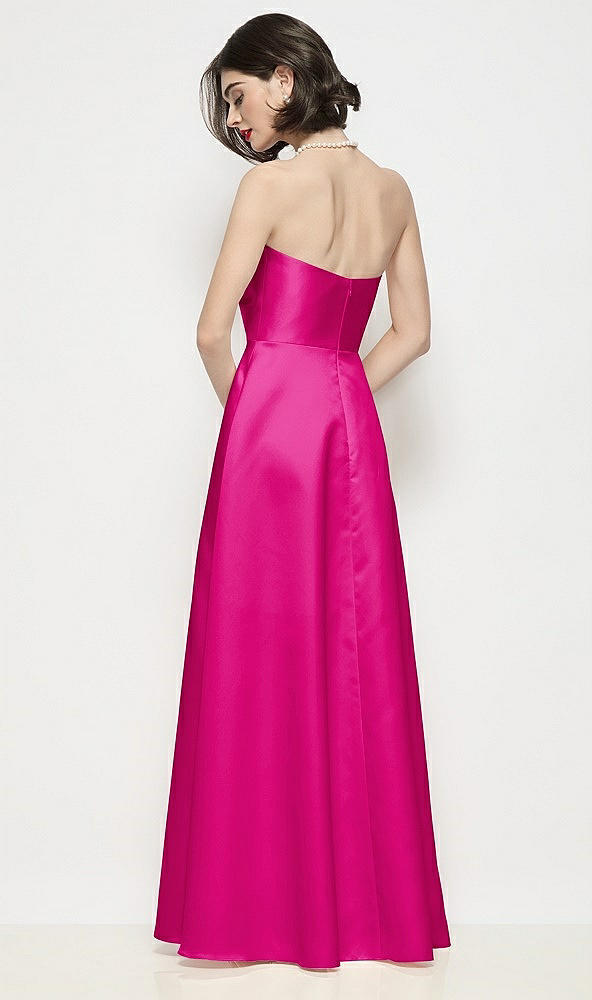 Back View - Think Pink Strapless Pleated U-Wire Satin Maxi Dress with Semi Circle Skirt