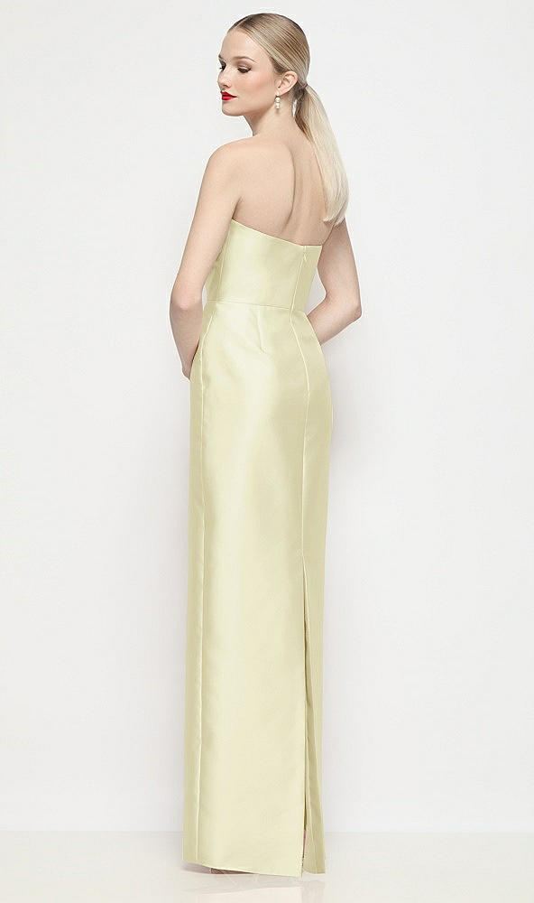 Back View - Butter Yellow Strapless Pleated U-Wire Satin Column Maxi Dress