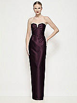 Front View Thumbnail - Deep Plum Strapless Pleated U-Wire Satin Column Maxi Dress