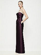 Side View Thumbnail - Deep Plum Strapless Pleated U-Wire Satin Column Maxi Dress