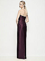 Rear View Thumbnail - Deep Plum Strapless Pleated U-Wire Satin Column Maxi Dress