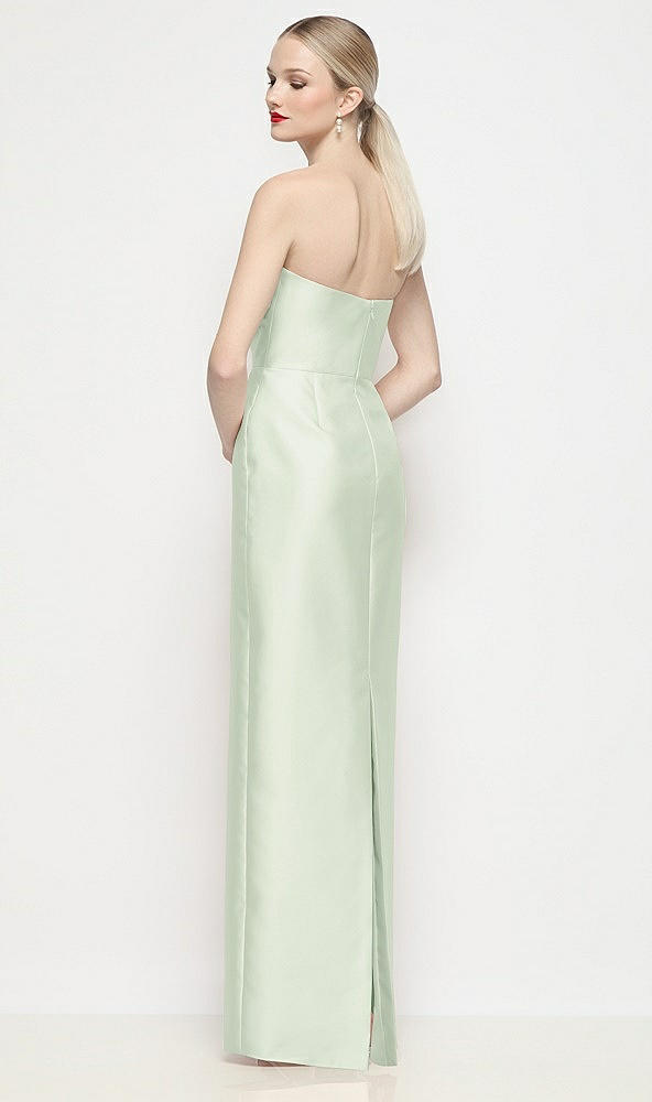 Back View - Mint Green Strapless Pleated U-Wire Satin Column Maxi Dress
