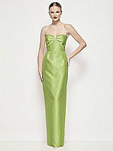 Front View Thumbnail - Mojito Strapless Pleated U-Wire Satin Column Maxi Dress