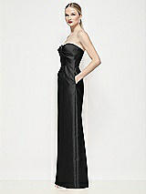 Side View Thumbnail - Black Strapless Pleated U-Wire Satin Column Maxi Dress