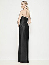 Rear View Thumbnail - Black Strapless Pleated U-Wire Satin Column Maxi Dress