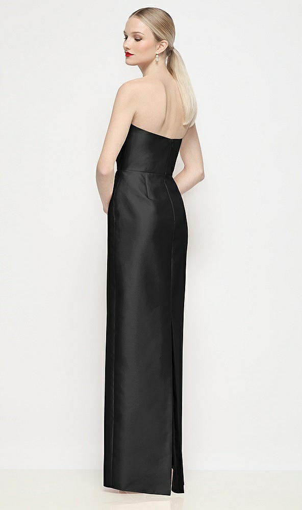 Back View - Black Strapless Pleated U-Wire Satin Column Maxi Dress