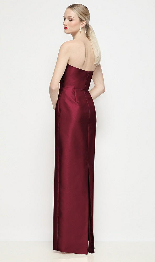 Back View - Cabernet Strapless Pleated U-Wire Satin Column Maxi Dress