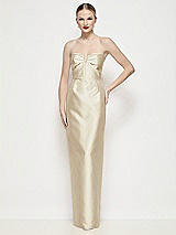 Front View Thumbnail - Champagne Strapless Pleated U-Wire Satin Column Maxi Dress