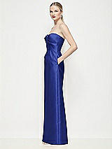 Side View Thumbnail - Cobalt Blue Strapless Pleated U-Wire Satin Column Maxi Dress