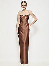 Front View Thumbnail - Cognac Strapless Pleated U-Wire Satin Column Maxi Dress