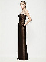Side View Thumbnail - Espresso Strapless Pleated U-Wire Satin Column Maxi Dress