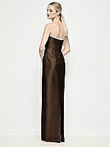 Rear View Thumbnail - Espresso Strapless Pleated U-Wire Satin Column Maxi Dress