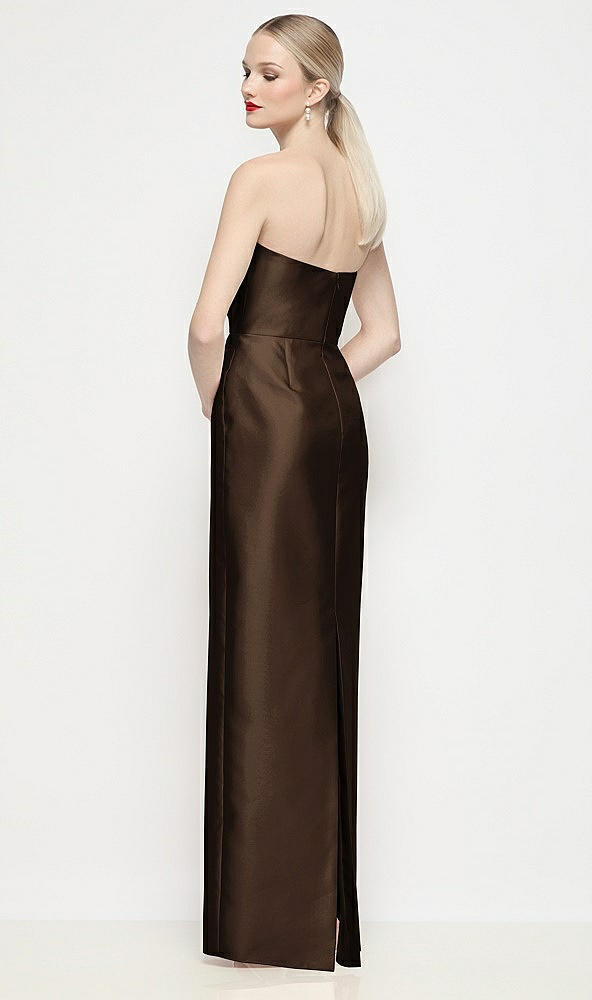 Back View - Espresso Strapless Pleated U-Wire Satin Column Maxi Dress