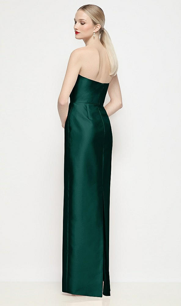 Back View - Evergreen Strapless Pleated U-Wire Satin Column Maxi Dress