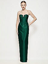 Front View Thumbnail - Hunter Green Strapless Pleated U-Wire Satin Column Maxi Dress