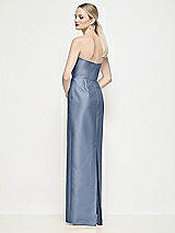 Rear View Thumbnail - Larkspur Blue Strapless Pleated U-Wire Satin Column Maxi Dress