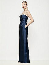 Side View Thumbnail - Midnight Navy Strapless Pleated U-Wire Satin Column Maxi Dress
