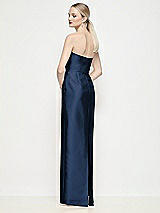 Rear View Thumbnail - Midnight Navy Strapless Pleated U-Wire Satin Column Maxi Dress