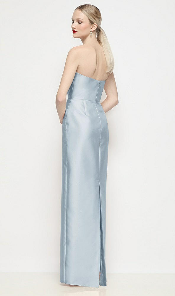 Back View - Mist Strapless Pleated U-Wire Satin Column Maxi Dress