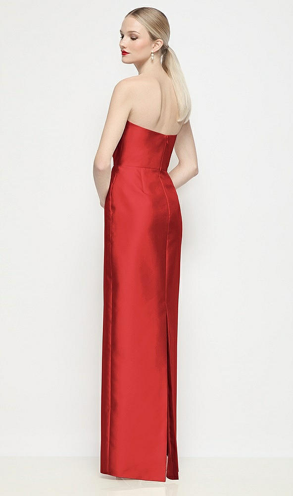 Back View - Poppy Red Strapless Pleated U-Wire Satin Column Maxi Dress