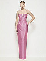 Front View Thumbnail - Powder Pink Strapless Pleated U-Wire Satin Column Maxi Dress