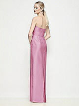 Rear View Thumbnail - Powder Pink Strapless Pleated U-Wire Satin Column Maxi Dress