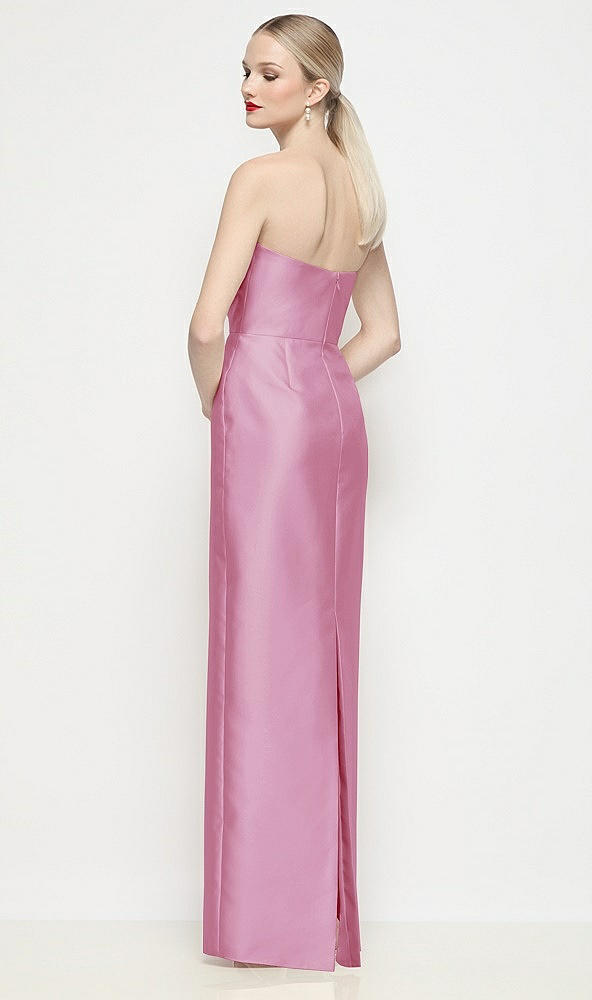 Back View - Powder Pink Strapless Pleated U-Wire Satin Column Maxi Dress