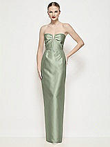 Front View Thumbnail - Sage Strapless Pleated U-Wire Satin Column Maxi Dress