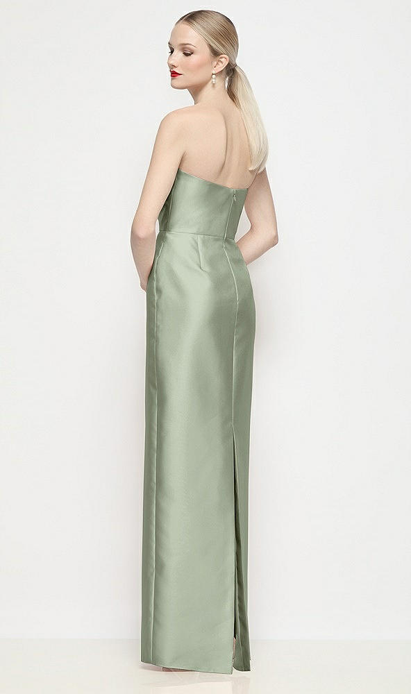 Back View - Sage Strapless Pleated U-Wire Satin Column Maxi Dress