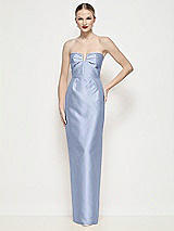 Front View Thumbnail - Sky Blue Strapless Pleated U-Wire Satin Column Maxi Dress