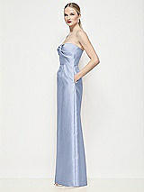 Side View Thumbnail - Sky Blue Strapless Pleated U-Wire Satin Column Maxi Dress