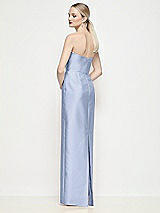 Rear View Thumbnail - Sky Blue Strapless Pleated U-Wire Satin Column Maxi Dress