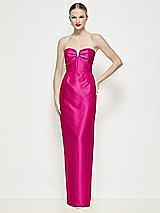 Front View Thumbnail - Think Pink Strapless Pleated U-Wire Satin Column Maxi Dress