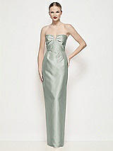 Front View Thumbnail - Willow Green Strapless Pleated U-Wire Satin Column Maxi Dress