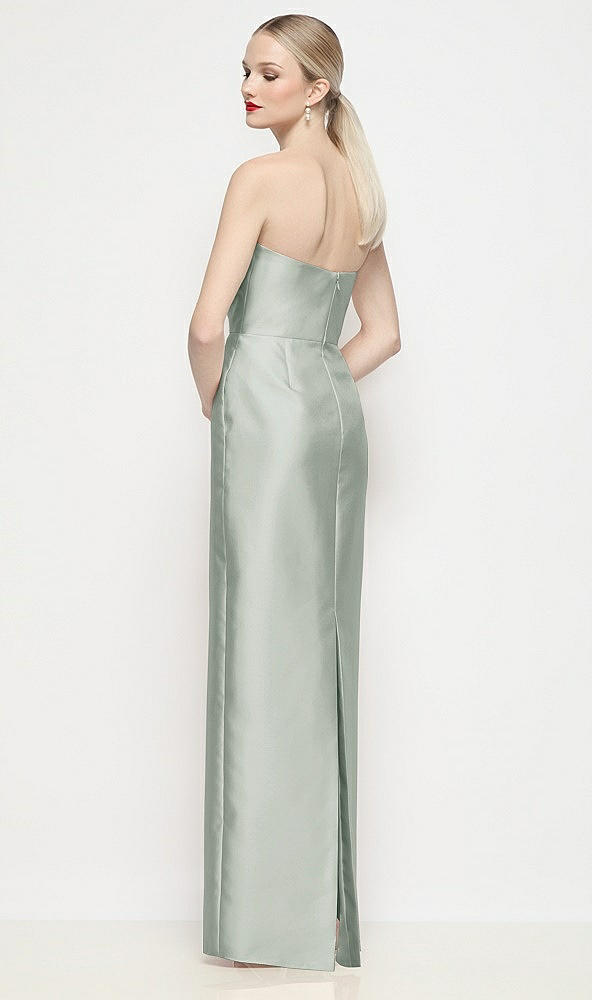 Back View - Willow Green Strapless Pleated U-Wire Satin Column Maxi Dress