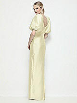 Rear View Thumbnail - Butter Yellow Bateau Neck Satin Column Maxi Dress with Puff Sleeves