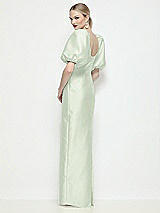 Rear View Thumbnail - Mint Green Bateau Neck Satin Column Maxi Dress with Puff Sleeves