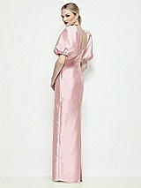 Rear View Thumbnail - Ballet Pink Bateau Neck Satin Column Maxi Dress with Puff Sleeves