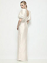 Rear View Thumbnail - Ivory Bateau Neck Satin Column Maxi Dress with Puff Sleeves