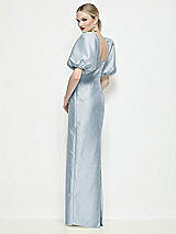 Rear View Thumbnail - Mist Bateau Neck Satin Column Maxi Dress with Puff Sleeves