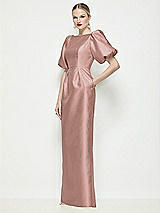 Front View Thumbnail - Neu Nude Bateau Neck Satin Column Maxi Dress with Puff Sleeves
