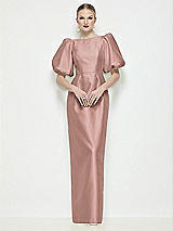 Side View Thumbnail - Neu Nude Bateau Neck Satin Column Maxi Dress with Puff Sleeves